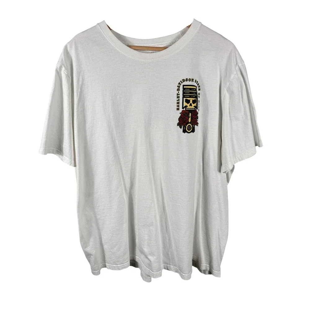 Harley Davidson T-Shirt 2XL‎ White Graphic Print Short Sleeve Men's Motorcycle